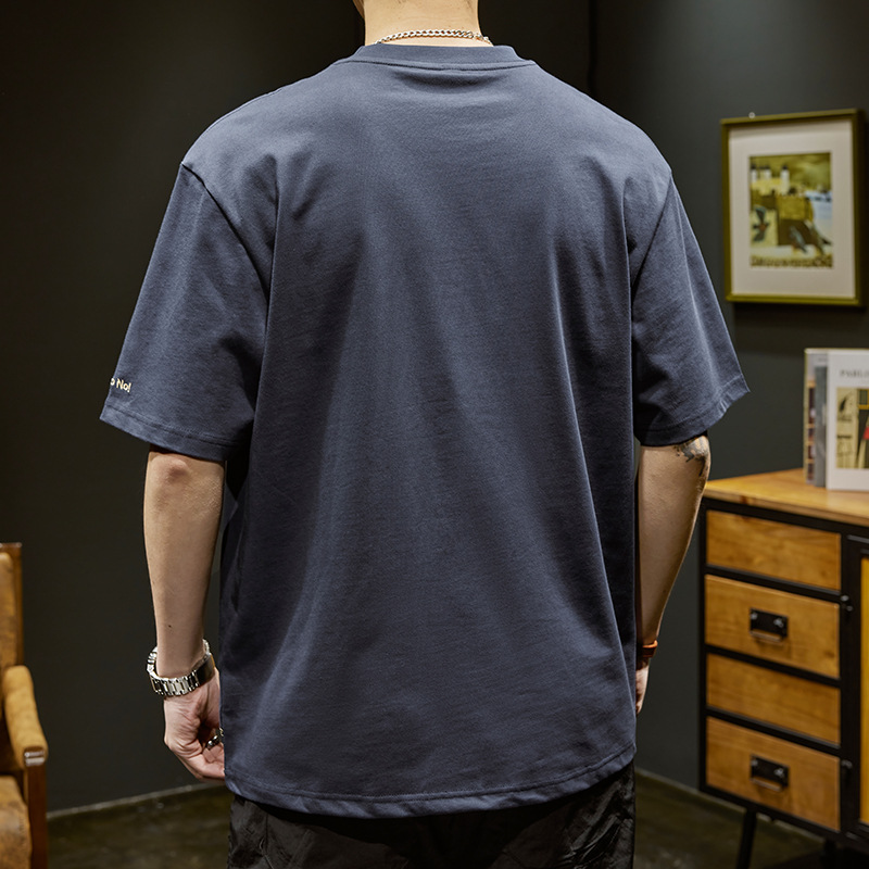 オーバーサイズTシャツ メンズ幾何学ライン装飾ゆったり半袖