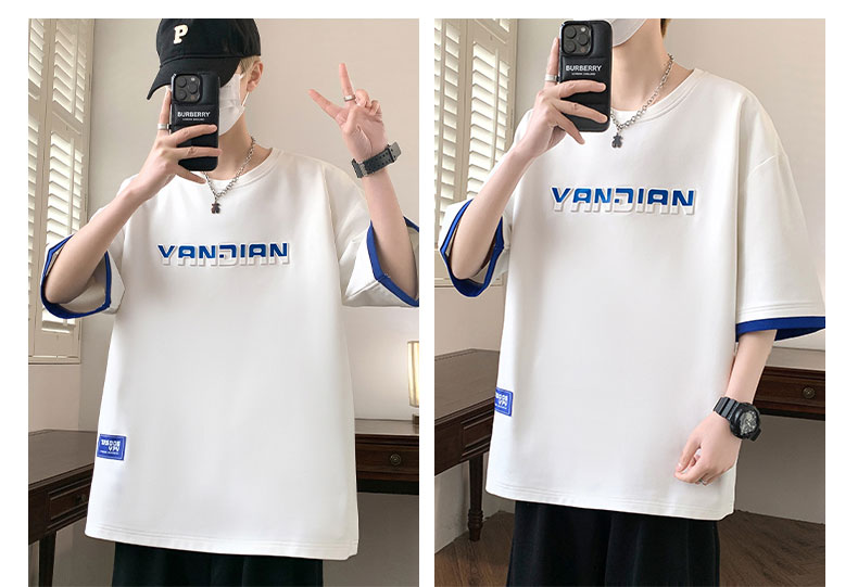 オーバーサイズTシャツ 立体ロゴ入り五分袖ゆったりシャツ