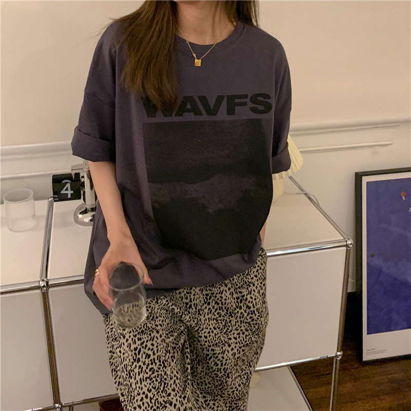 オーバーサイズTシャツ 波模様プリントレディースゆったりシルエット半袖