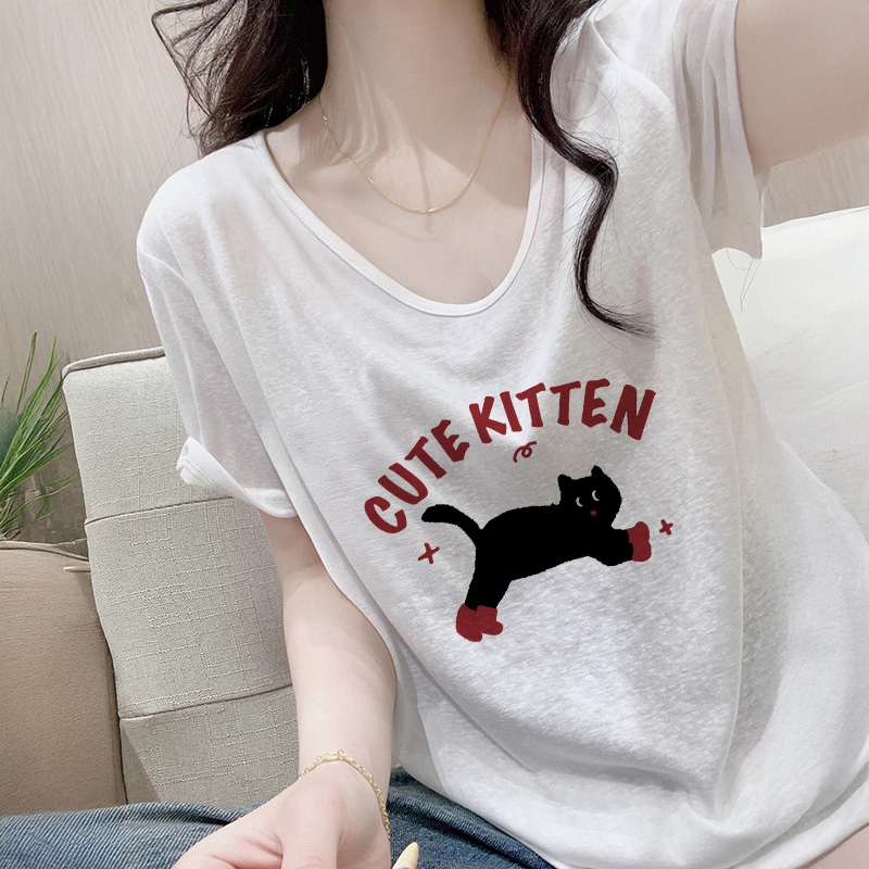 オーバーサイズTシャツ ゆるふわ子猫イラストゆったり半袖