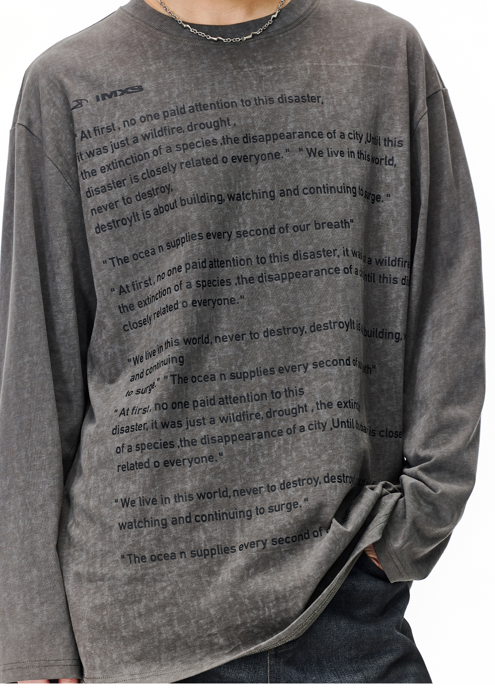 オーバーサイズTシャツ 詩的メッセージプリント長袖ティー
