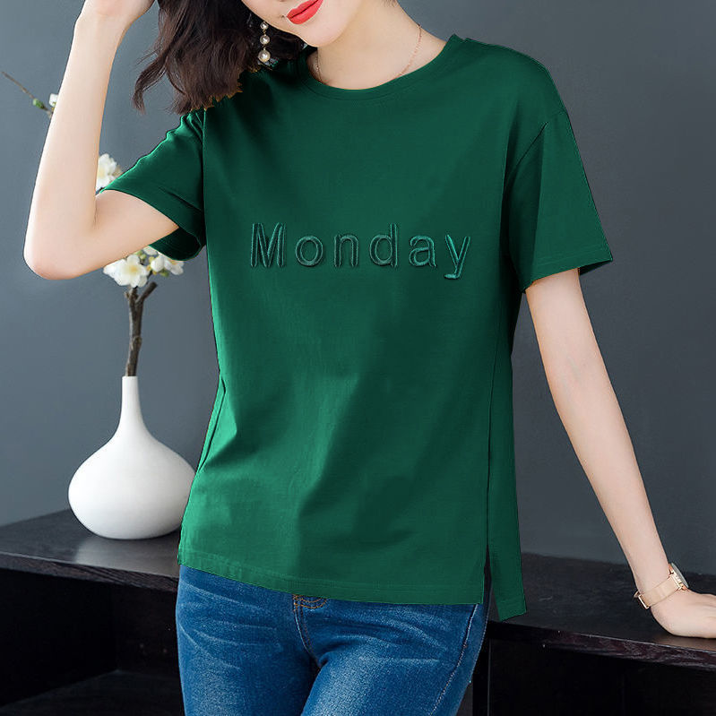 オーバーサイズTシャツ 曜日刺繍 ゆったりカジュアルトップス