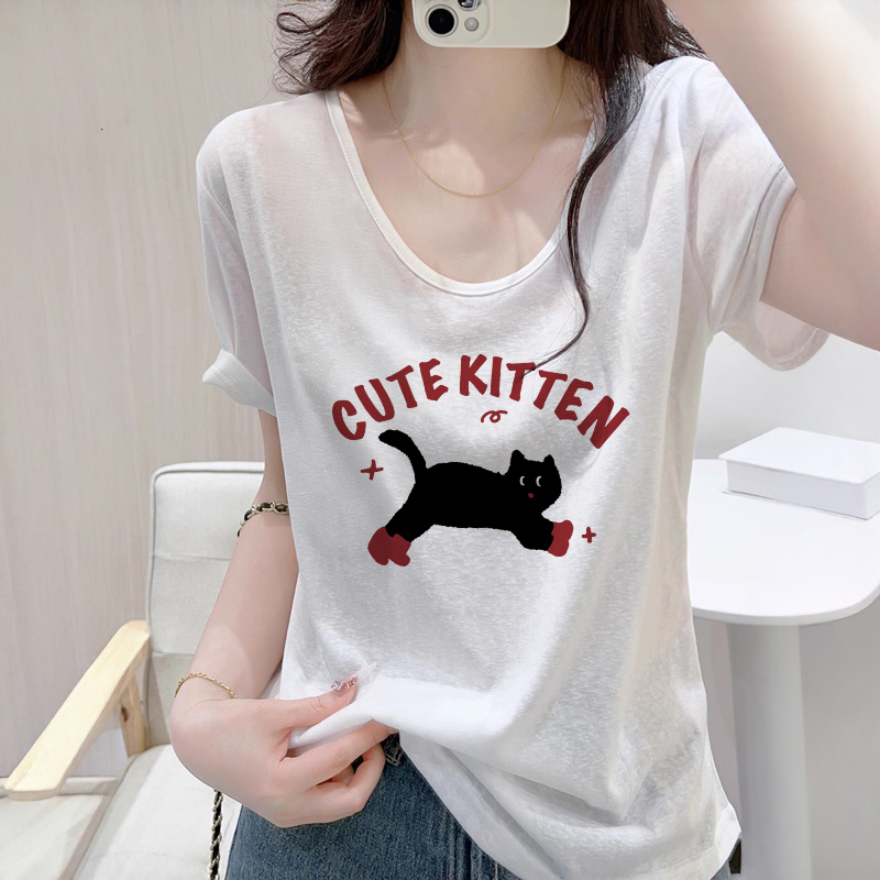 オーバーサイズTシャツ ゆるふわ子猫イラストゆったり半袖