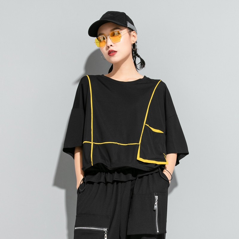 オーバーサイズTシャツ レディースラインデザイン 七分袖ゆったりトップス