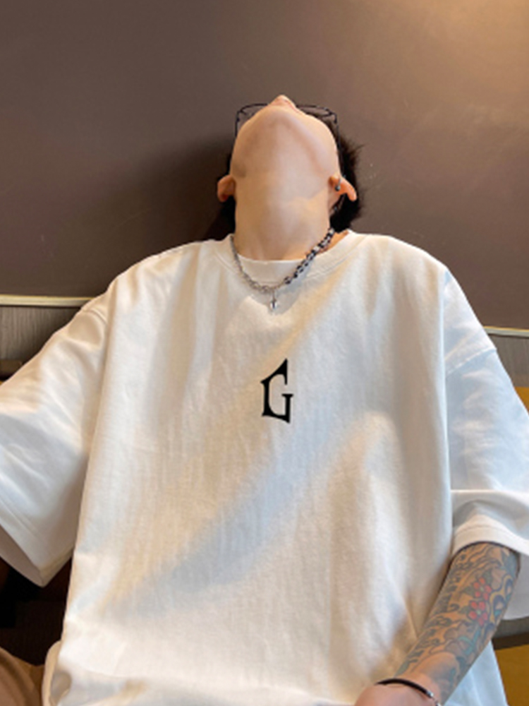 オーバーサイズTシャツ シンプル文字ロゴ ゆったり半袖