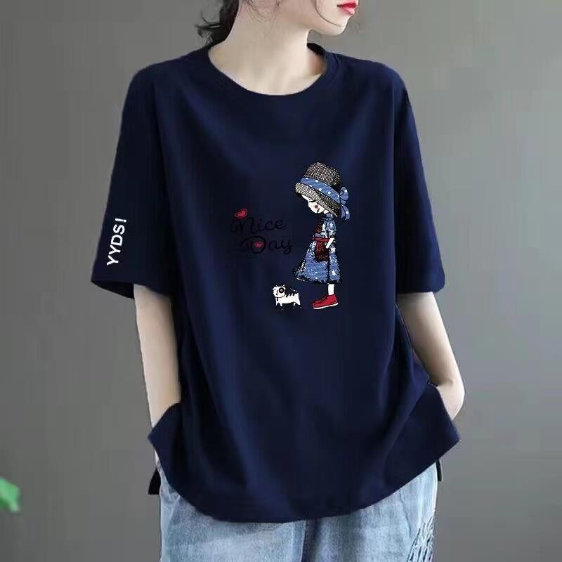 オーバーサイズTシャツ イラスト柄ゆったりカジュアル半袖