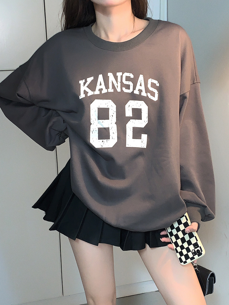 オーバーサイズTシャツ 韓国風ロゴプリント長袖オーバーサイズ