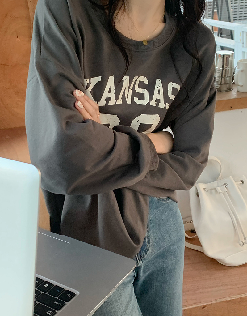 オーバーサイズTシャツ 韓国風ロゴプリント長袖オーバーサイズ