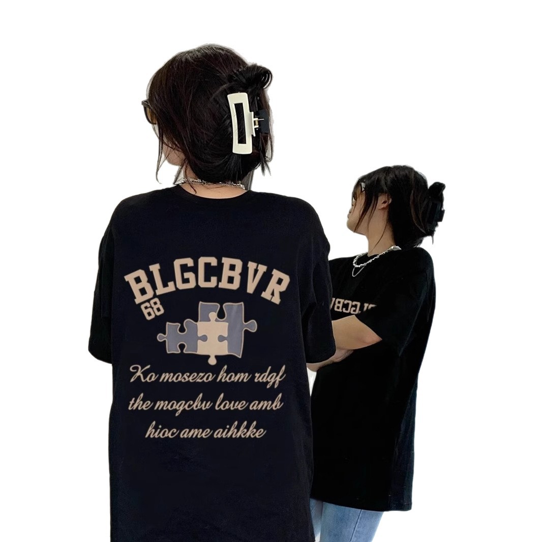 オーバーサイズTシャツ パズルモチーフ ゆったり半袖シャツ