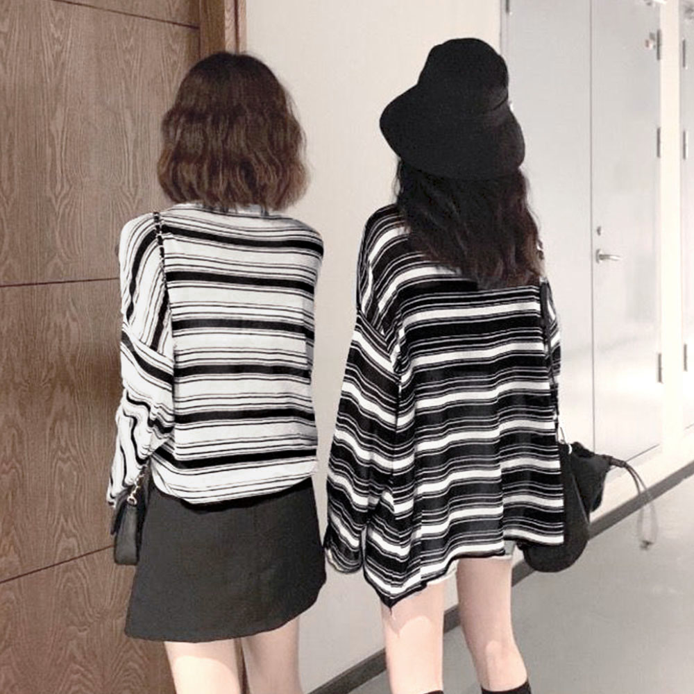 レディース ボーダー柄 長袖オーバーサイズTシャツ