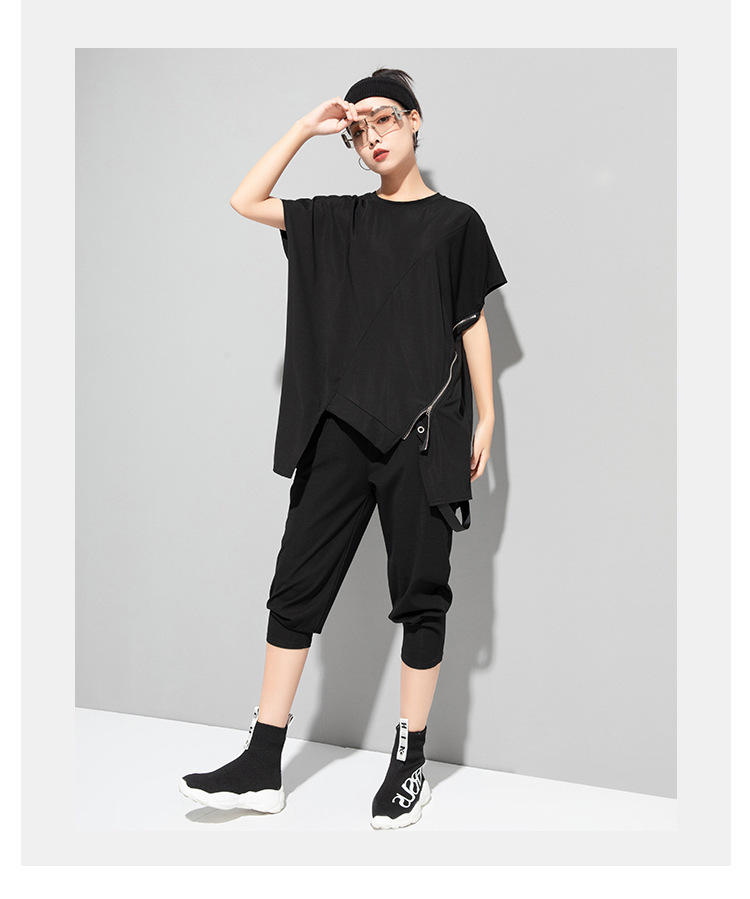 オーバーサイズTシャツ レディースサイドジップデザイン ゆったりTシャツ