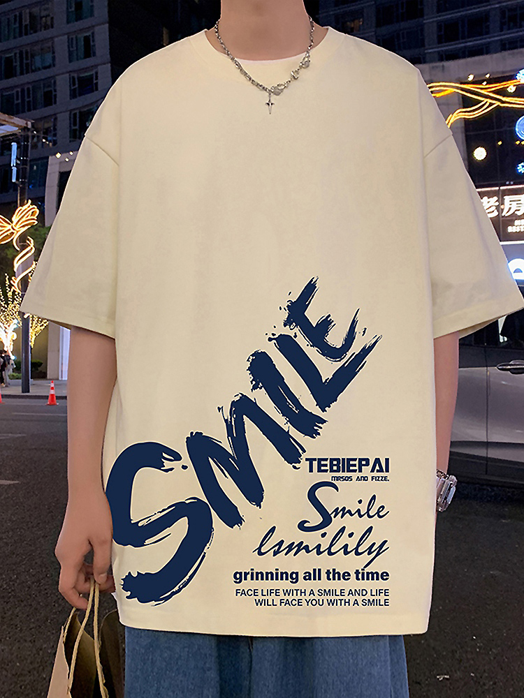 オーバーサイズTシャツ 微笑む心 筆文字デザイン 半袖