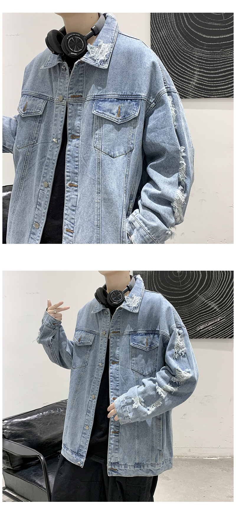 オーバーサイズTシャツ ダメージ加工デニムジャケット