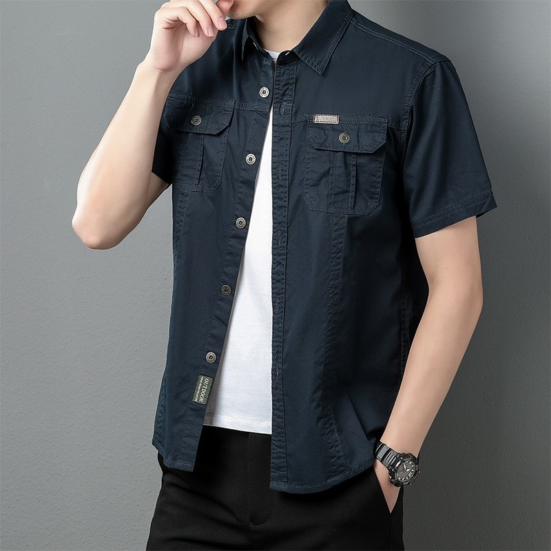 オーバーサイズTシャツ ミリタリー風ダブルポケットシャツ
