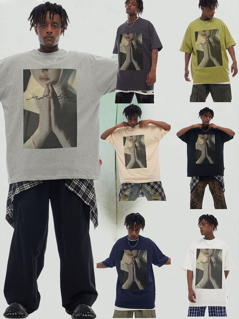 オーバーサイズTシャツ 人物写真プリント オーバーサイズ半袖シャツ 男女兼用 全七色