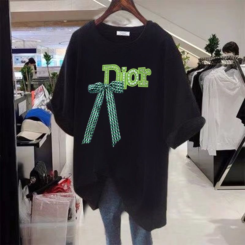 オーバーサイズTシャツ リボン刺繍 ゆったりカジュアル半袖