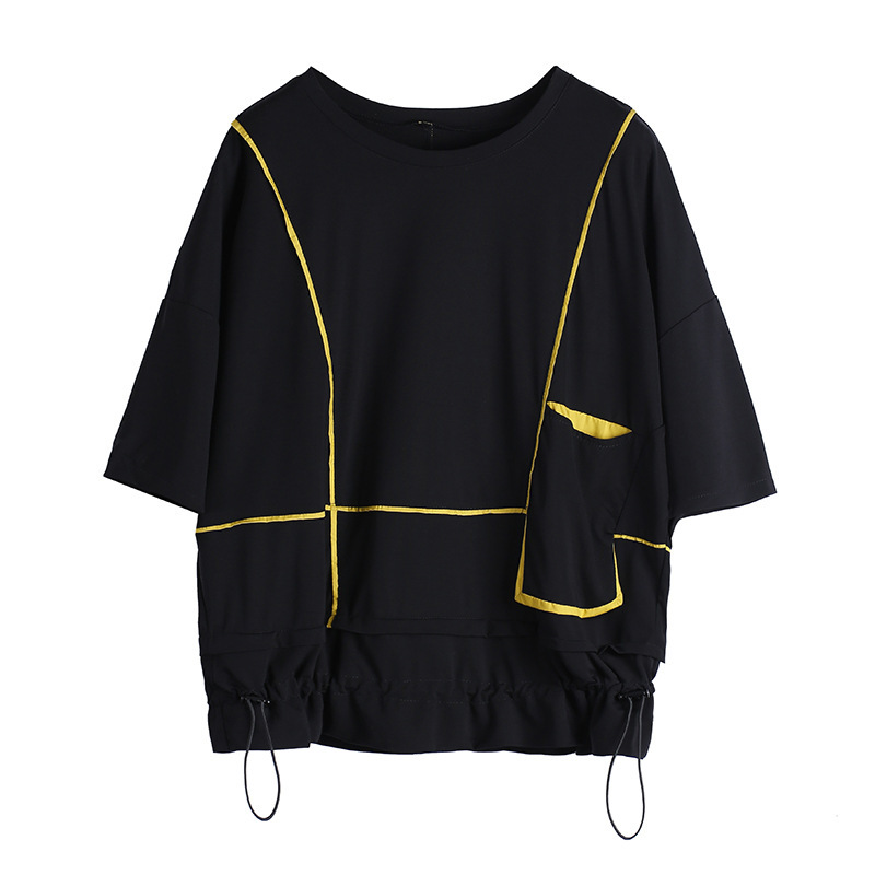 オーバーサイズTシャツ レディースラインデザイン 七分袖ゆったりトップス