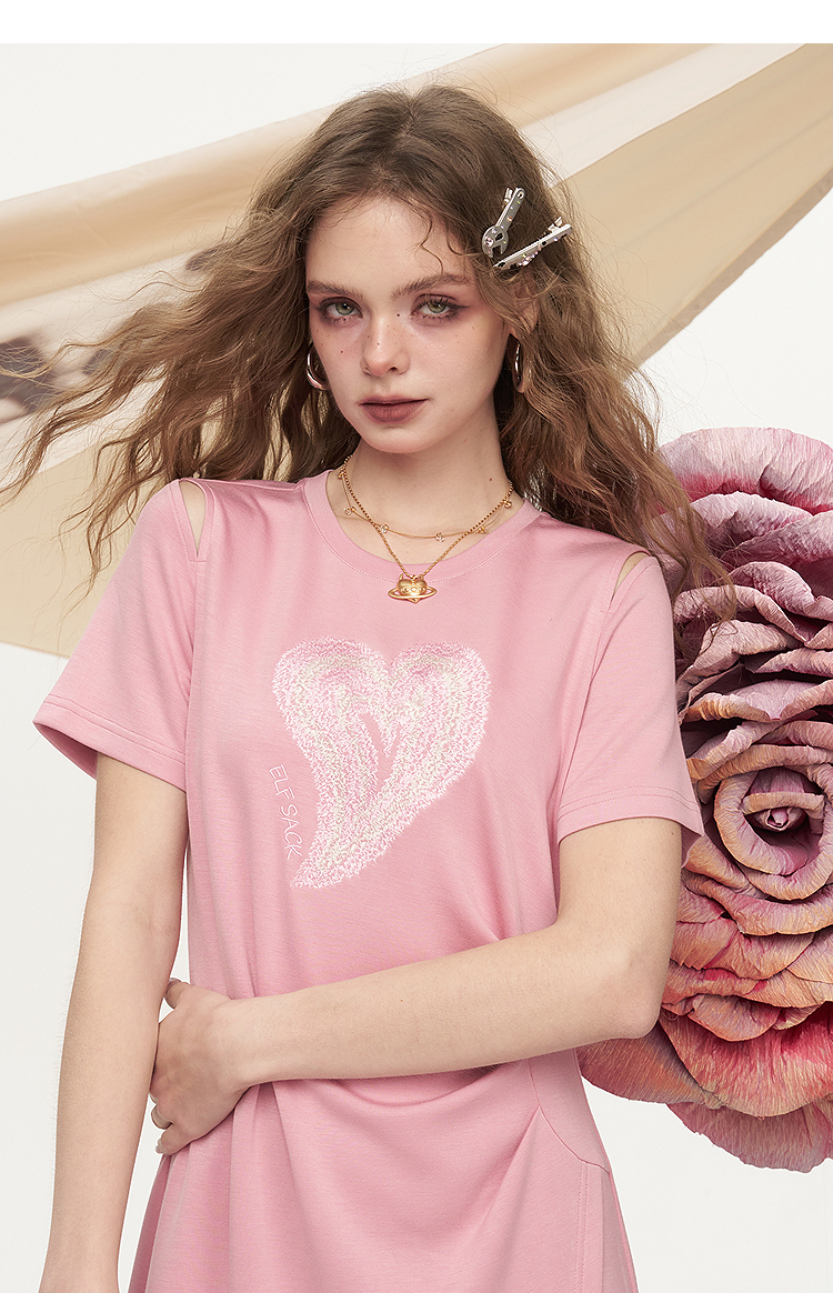 オーバーサイズTシャツ ハートモチーフゆったりワンピース