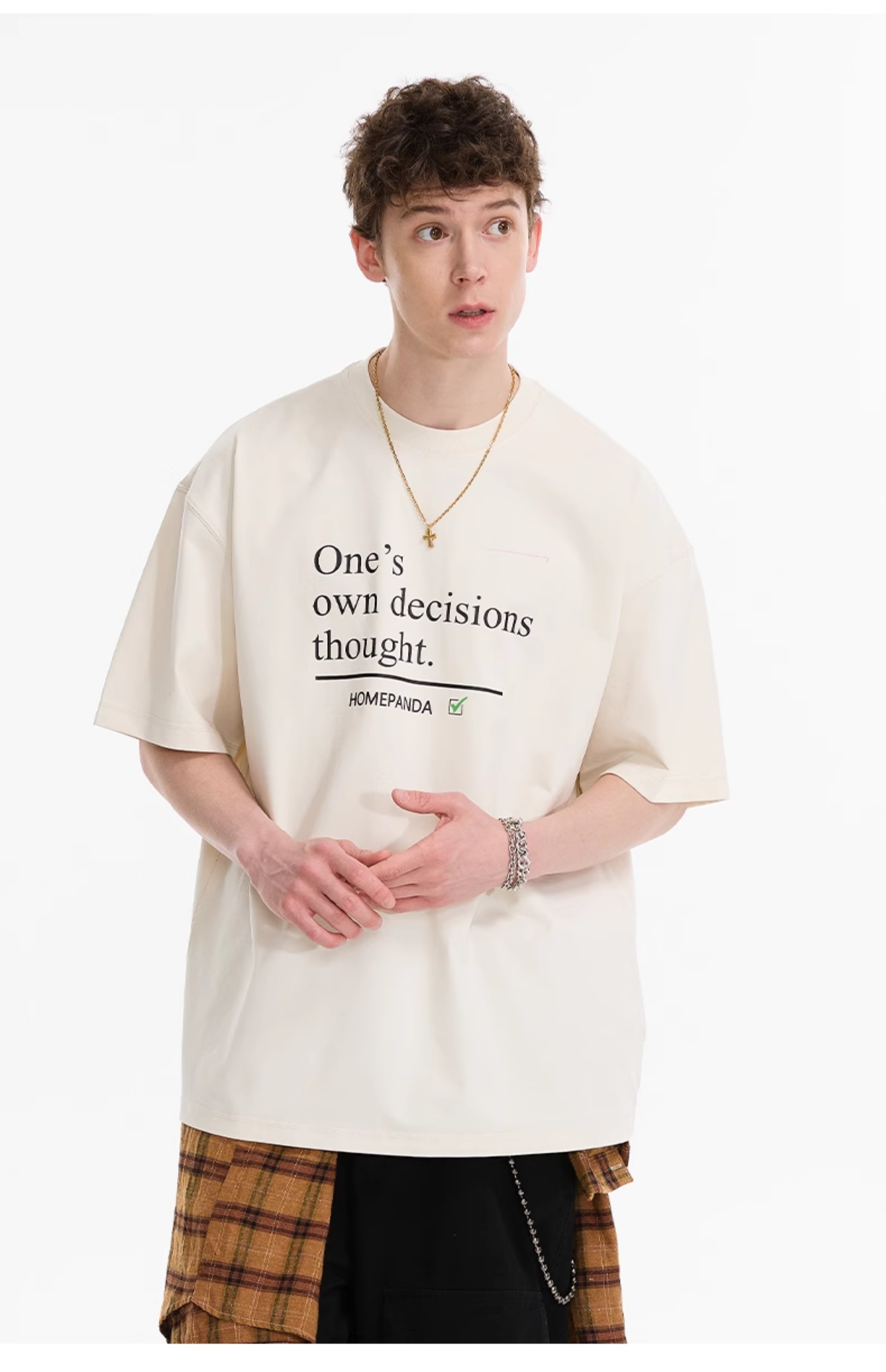 オーバーサイズTシャツ 自己決断メッセージプリントゆったり半袖