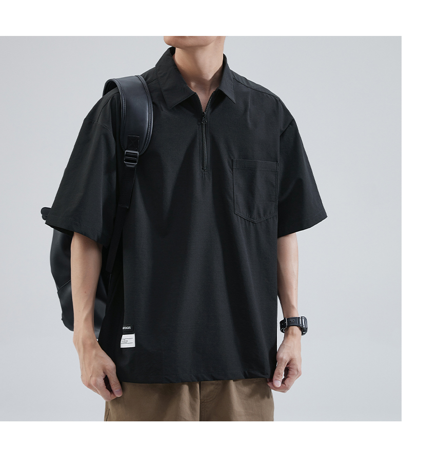 オーバーサイズTシャツ ハーフジップ襟付きポケットシャツ
