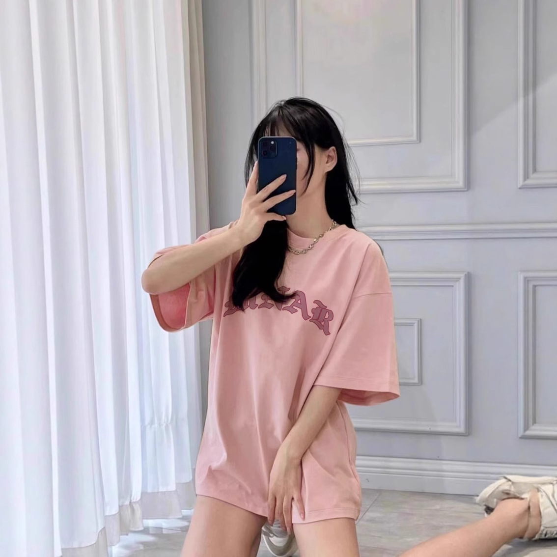 オーバーサイズTシャツ 星空プリント ゆったりロング丈トップス