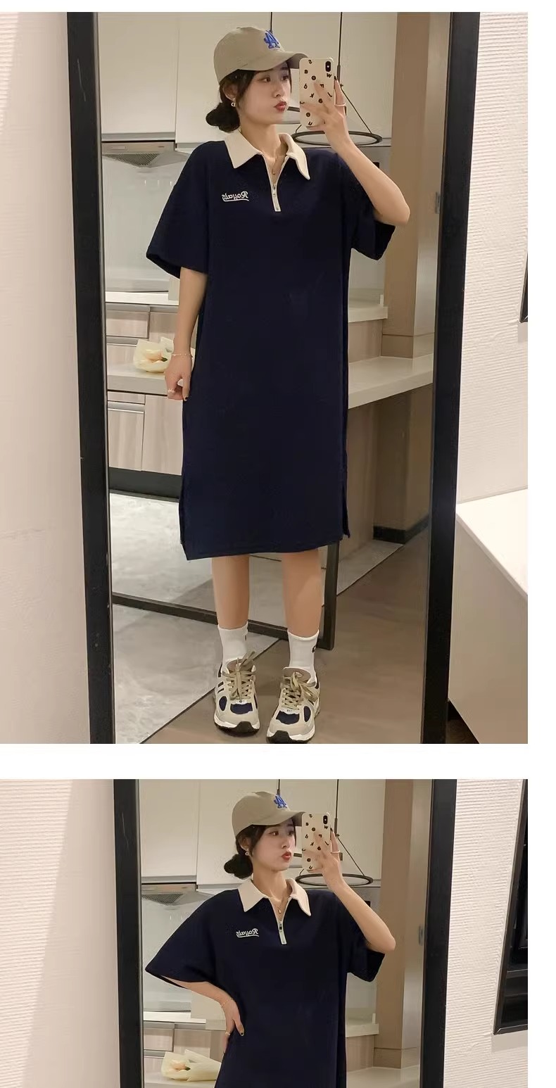 オーバーサイズTシャツ 襟付きゆったりポロワンピース