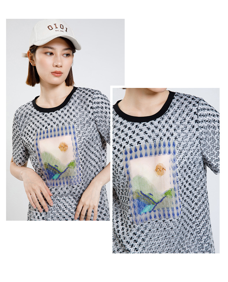 オーバーサイズTシャツ 風景画プリント幾何学模様ワンピース
