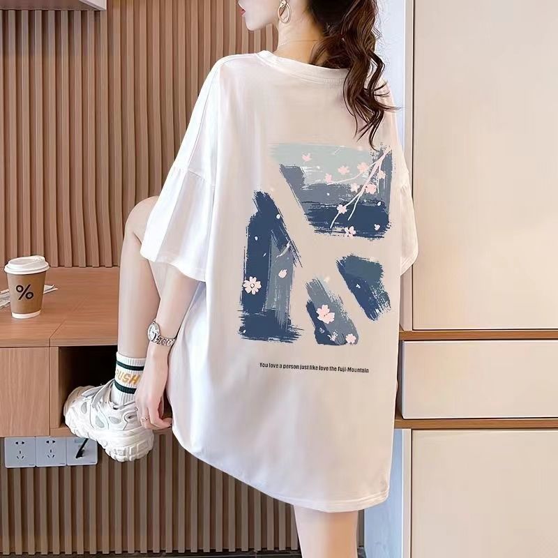 オーバーサイズTシャツ 桜模様 アート レディースゆったりチュニック