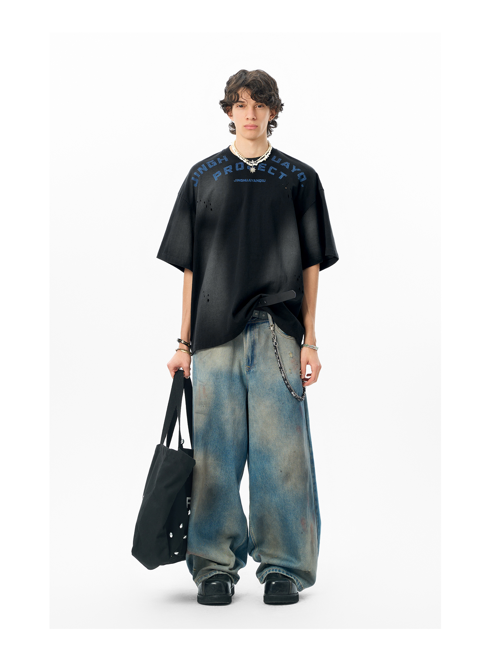 オーバーサイズTシャツ ユーズド風 文字デザイン ゆったりＴシャツ