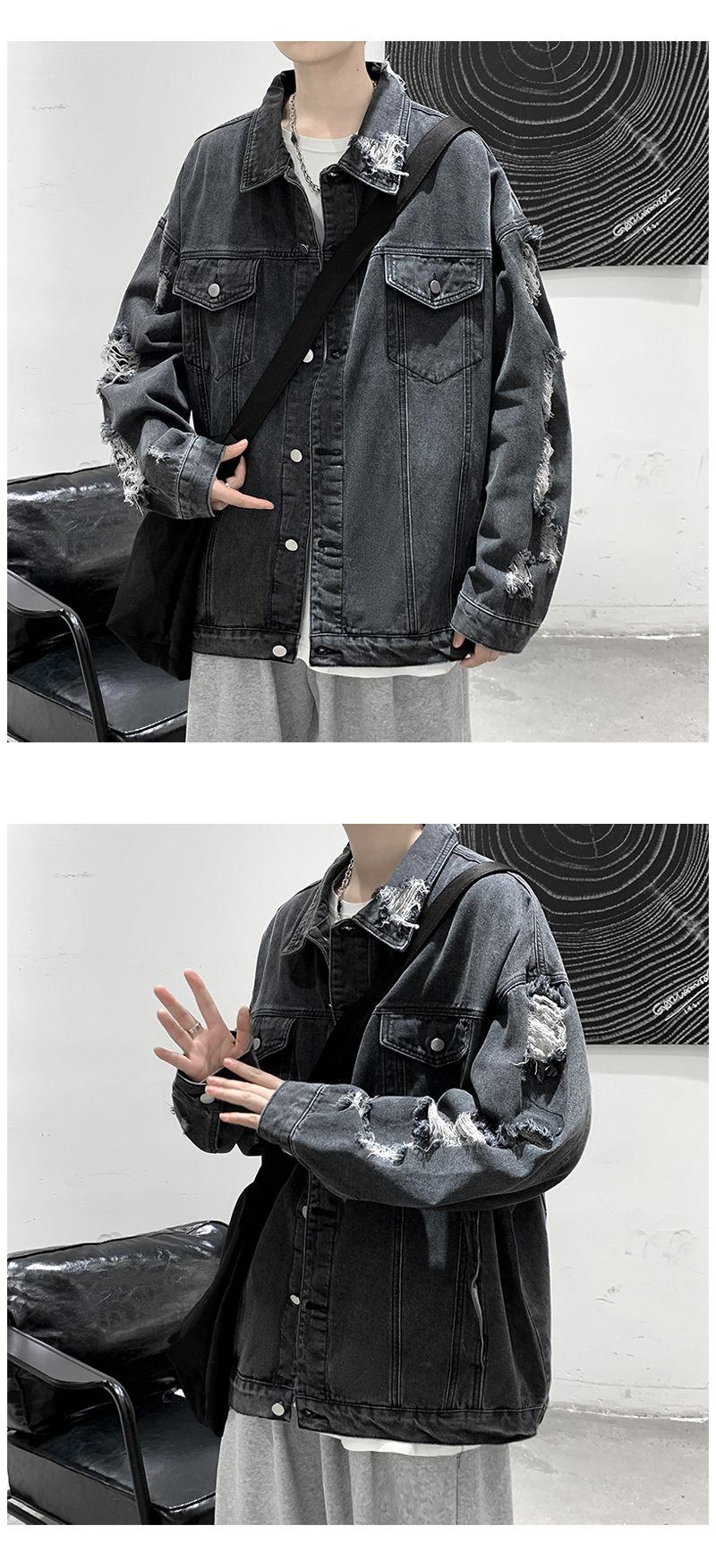 オーバーサイズTシャツ ダメージ加工デニムジャケット