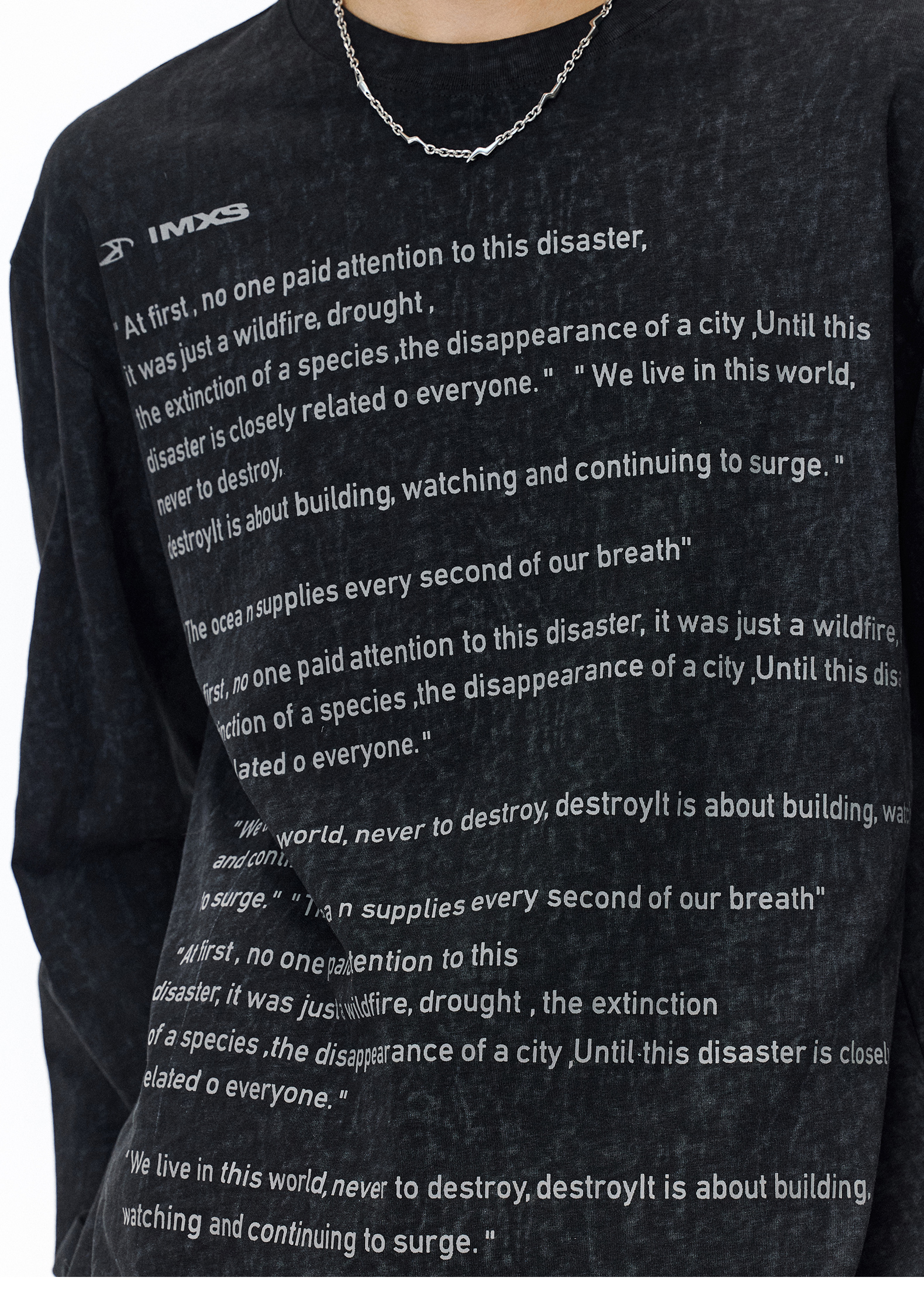 オーバーサイズTシャツ 詩的メッセージプリント長袖ティー