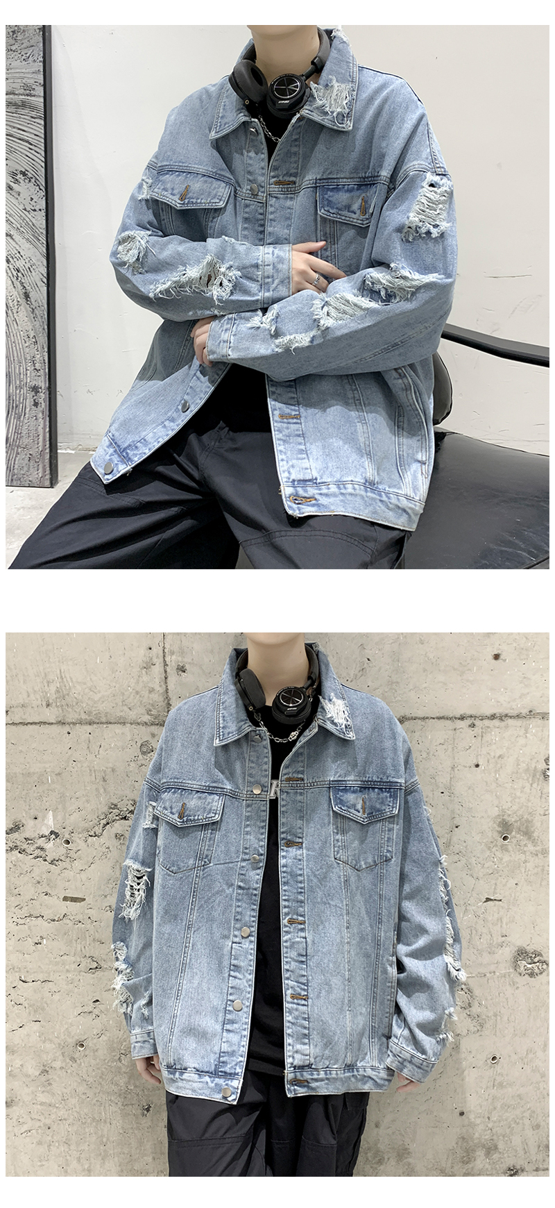 オーバーサイズTシャツ ダメージ加工デニムジャケット