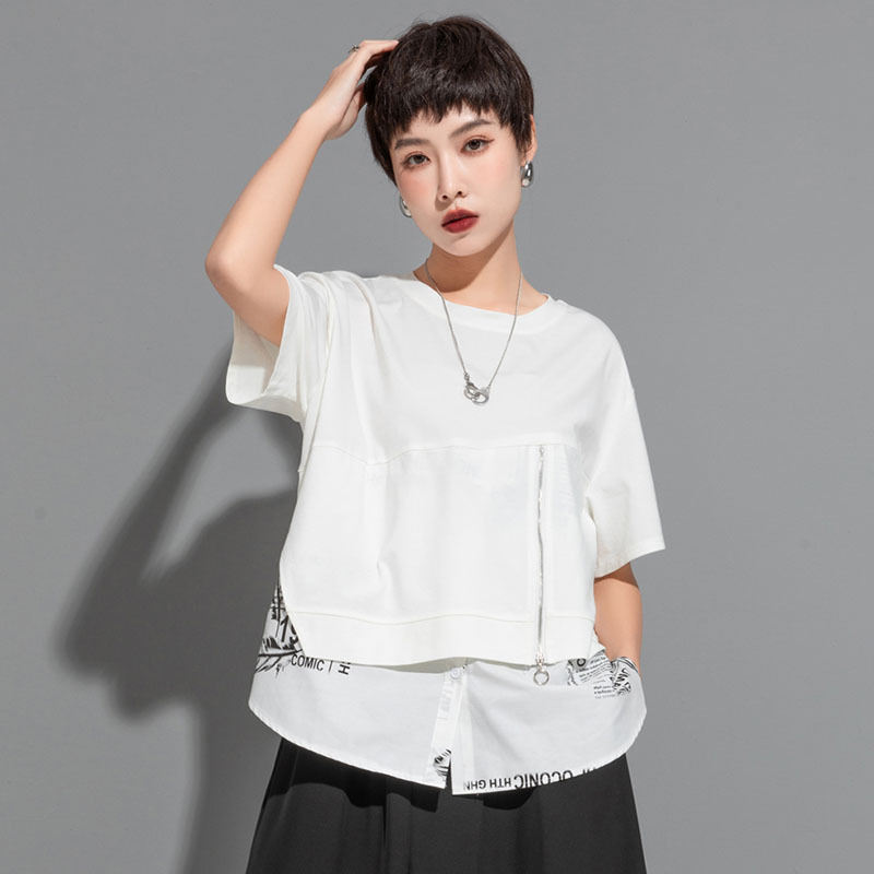 オーバーサイズTシャツ レディースレイヤード切替デザインゆったり半袖