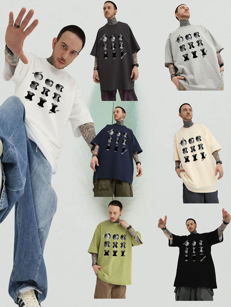 オーバーサイズTシャツ 月の満ち欠け柄 オーバーサイズ半袖Tシャツ 男女兼用 全7色