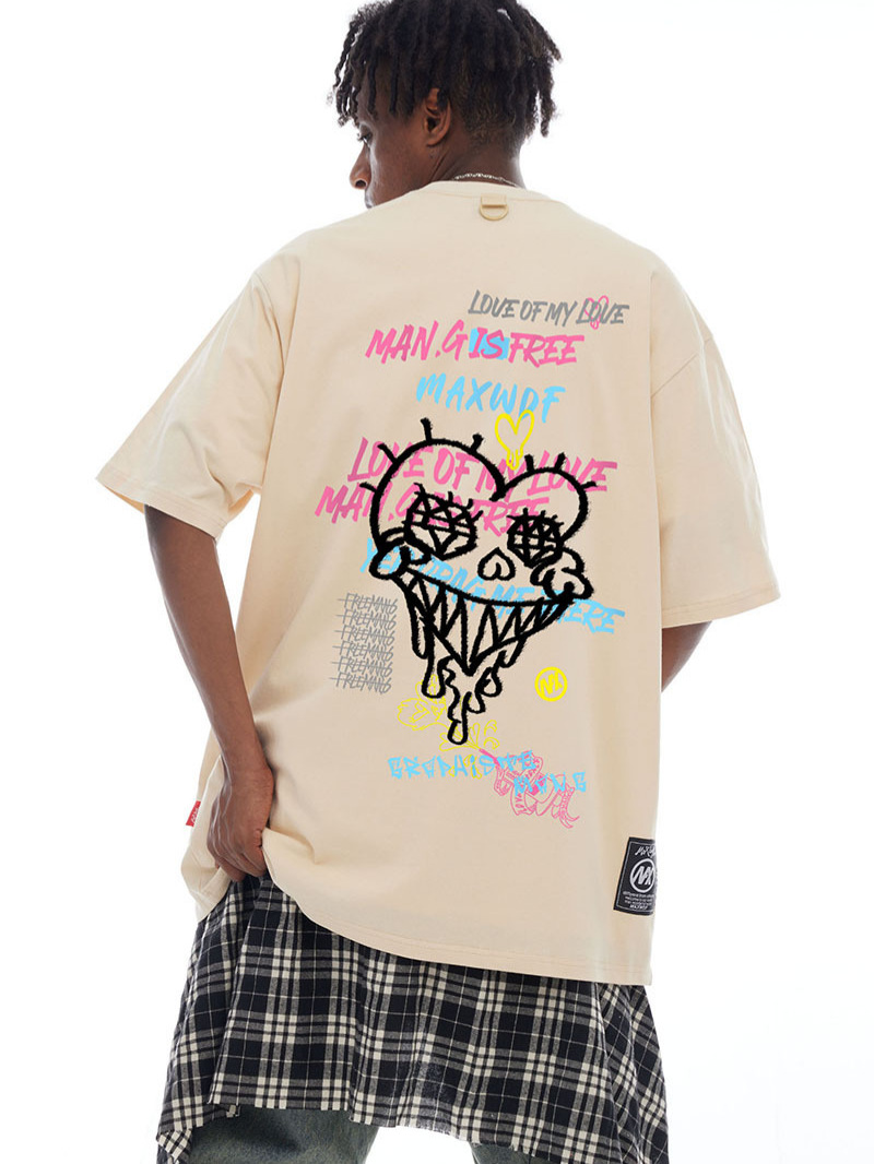 オーバーサイズTシャツ メンズ 落書き風グラフィック オーバーサイズ半袖Tシャツ 男女兼用