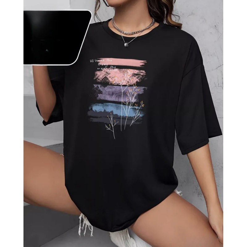オーバーサイズTシャツ 風景アート ゆったり半袖シャツ