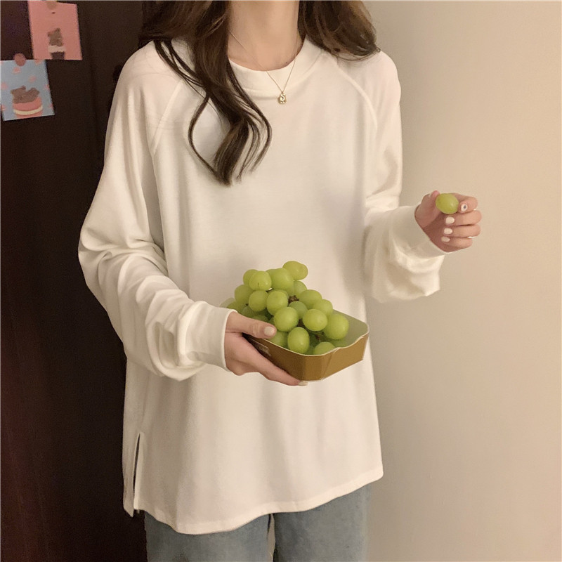 オーバーサイズTシャツ サイドリボンデザイン長袖ゆったりトップス