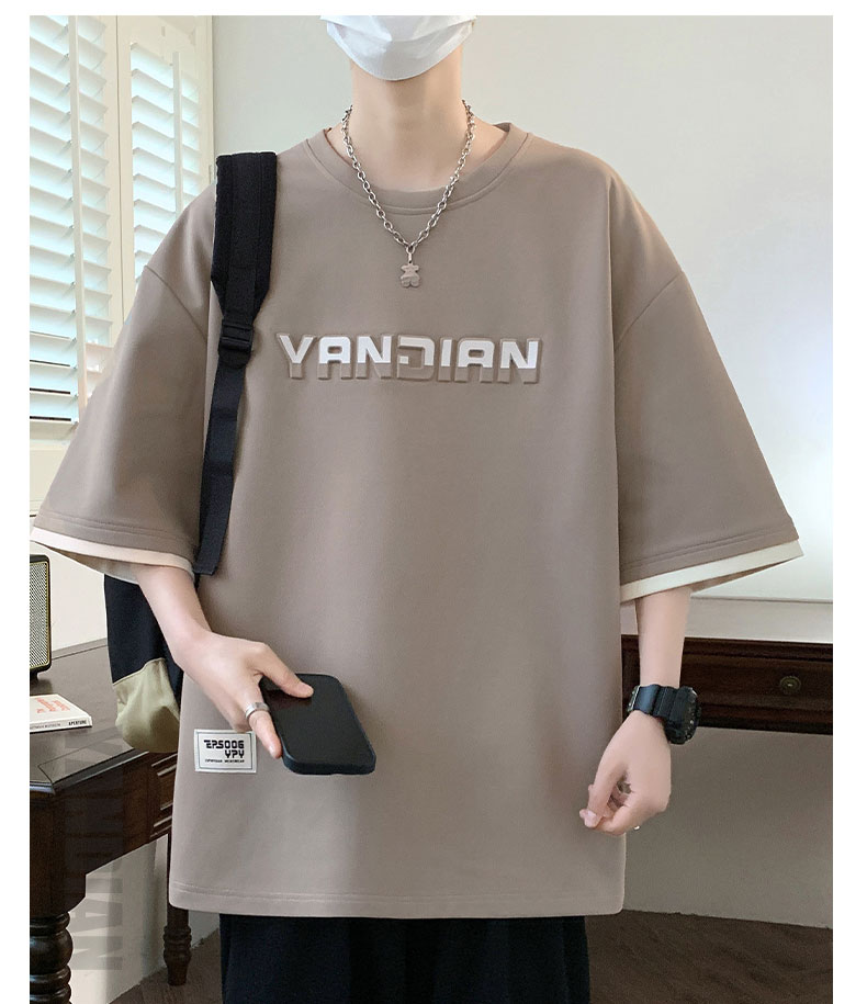オーバーサイズTシャツ 立体ロゴ入り五分袖ゆったりシャツ