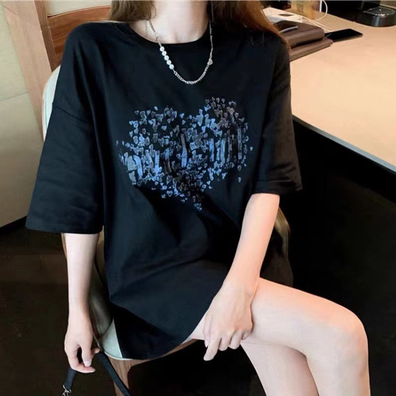 オーバーサイズTシャツ きらめく粒模様ゆったりトップス