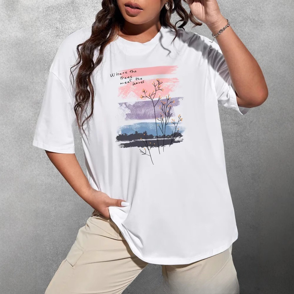 オーバーサイズTシャツ 風景アート ゆったり半袖シャツ