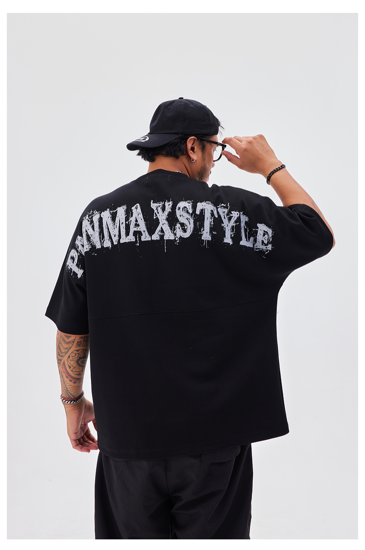 オーバーサイズTシャツ 滲み文字バックプリント重ね着風Ｔシャツ