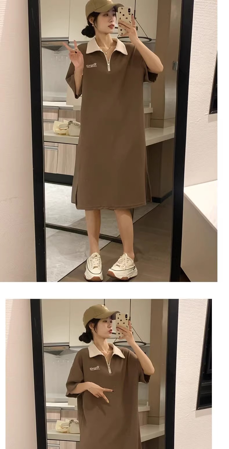オーバーサイズTシャツ 襟付きゆったりポロワンピース