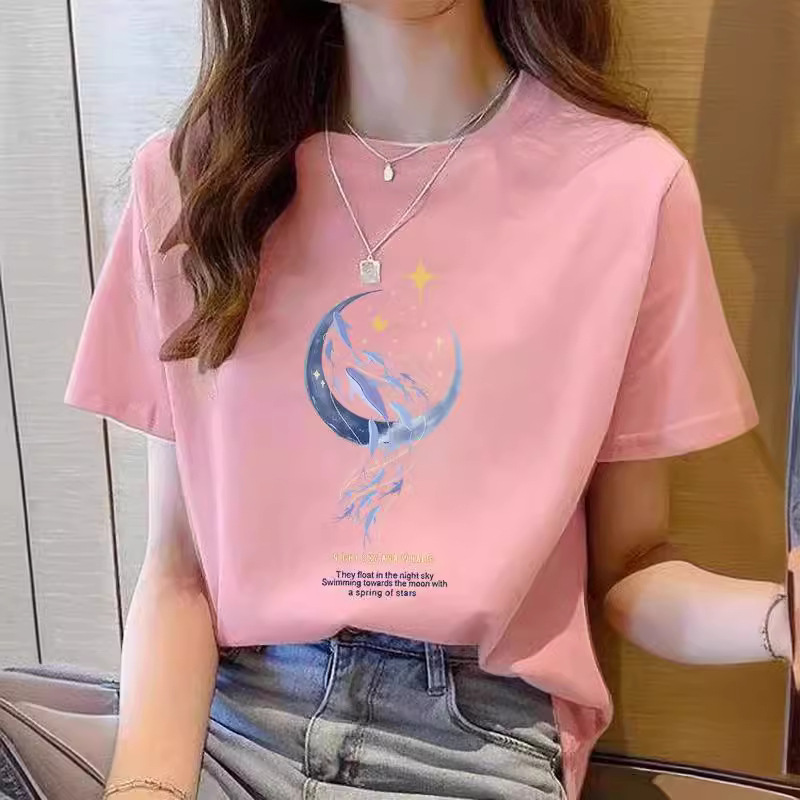 オーバーサイズTシャツ 夜空の月に舞う幻想的な図柄Tシャツ