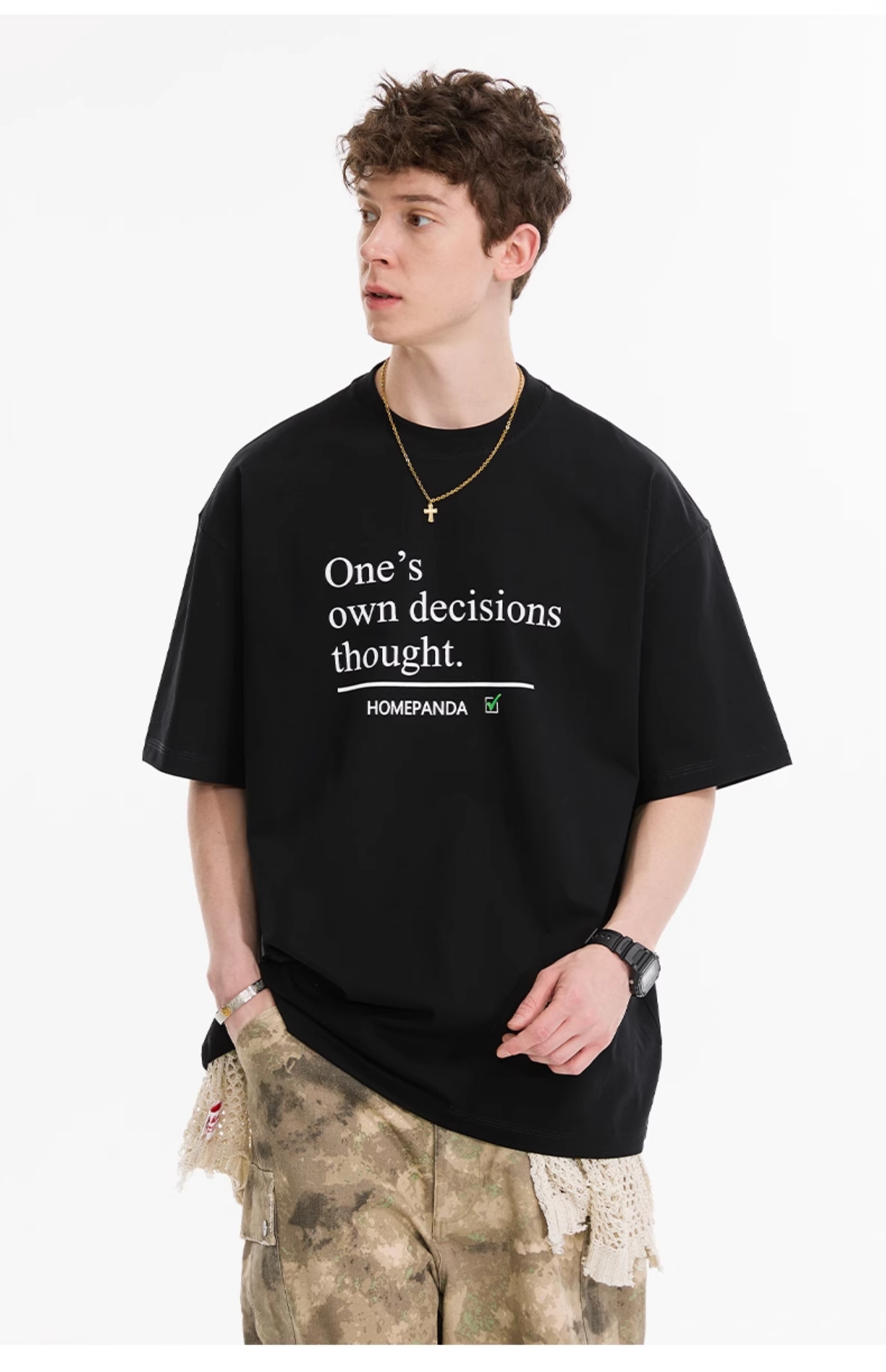 オーバーサイズTシャツ 自己決断メッセージプリントゆったり半袖