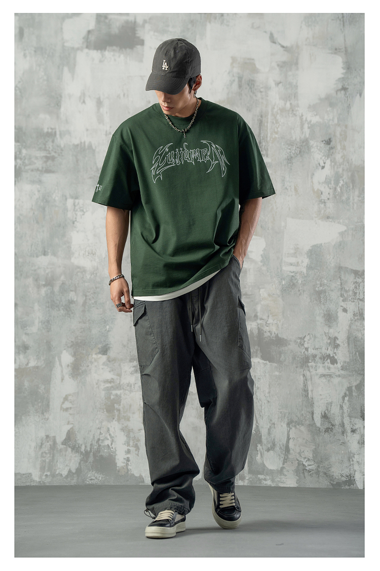 オーバーサイズTシャツ 幻影翼文字 ゆったりシルエット