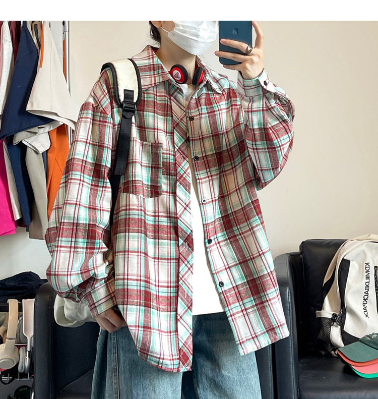 オーバーサイズTシャツ 格子柄ゆったりシャツ
