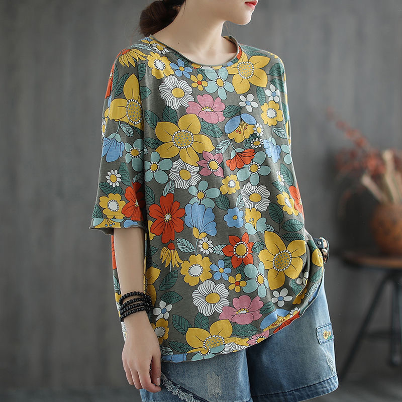 オーバーサイズTシャツ 花園の詩 ゆったりトップス