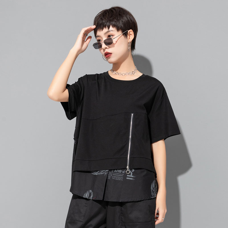 オーバーサイズTシャツ レディースレイヤード切替デザインゆったり半袖