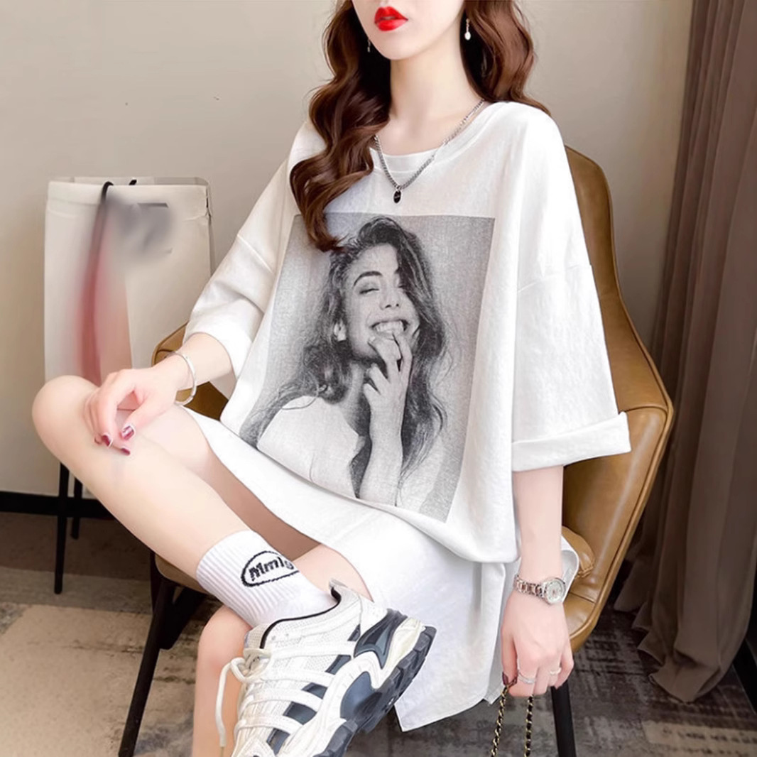 オーバーサイズTシャツ アートフォトプリントゆったり半袖