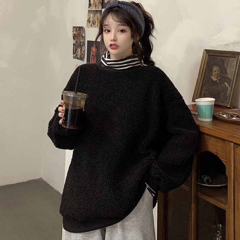 オーバーサイズTシャツ もこもこボアレイヤード風オーバーサイズトレーナー